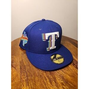 Texas Rangers New Era 59Fifty‎ Fitted Cap Hat Multi Color Logo Size 7 5/8